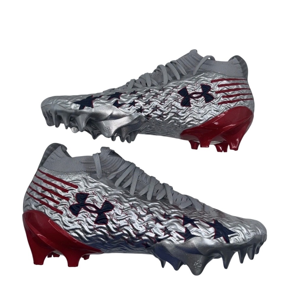 UNDER ARMOUR Football Cleats Mens Silver American Flag Stars Stripes size 12